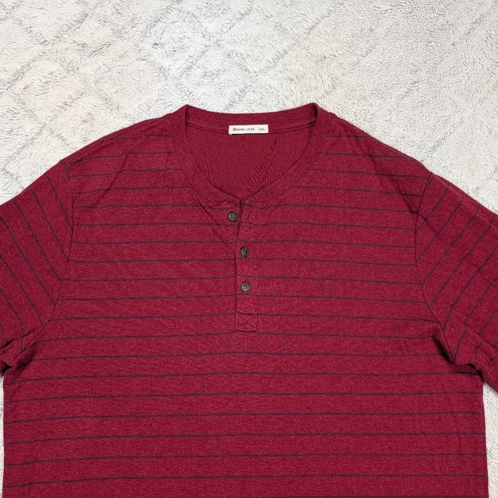 Marine Layer Shirt Mens L/XL Red Maroon Stripe Henley Long Sleeve Cotton
